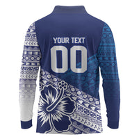 Custom Rugby Fiji Long Sleeve Polo Shirt Blue Traditional Masi Inspired LT9 - Polynesian Pride