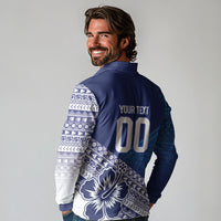 Custom Rugby Fiji Long Sleeve Polo Shirt Blue Traditional Masi Inspired LT9 - Polynesian Pride