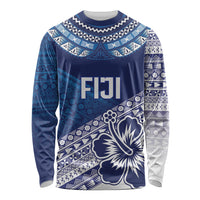 Custom Rugby Fiji Long Sleeve Shirt Blue Traditional Masi Inspired LT9 Unisex Blue - Polynesian Pride