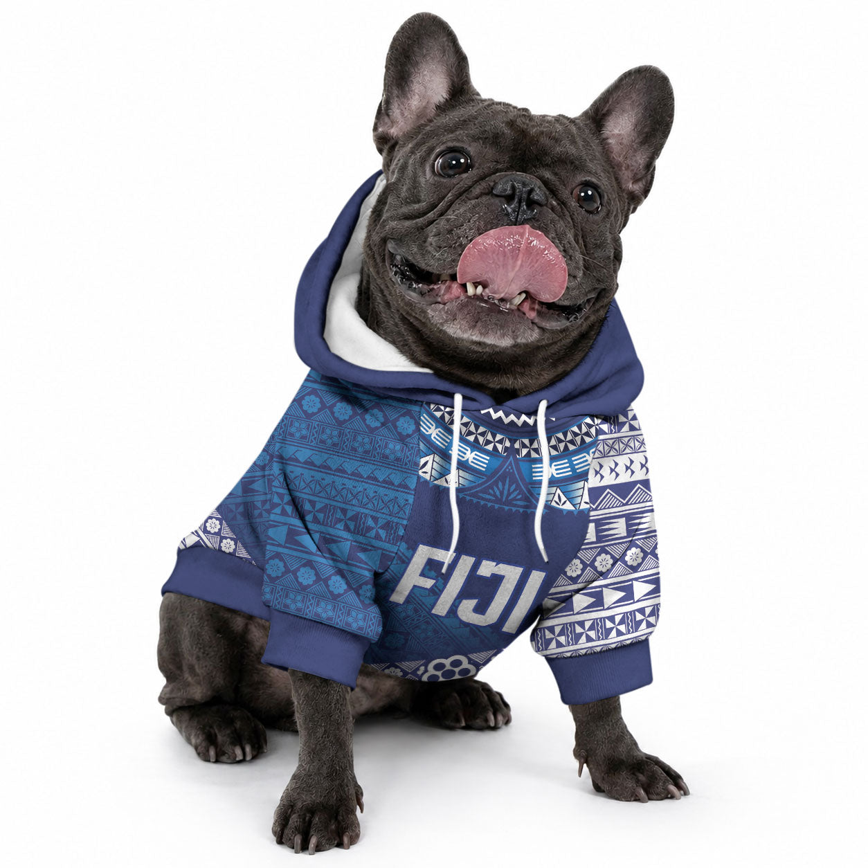 Custom Rugby Fiji Pet Hoodie Blue Traditional Masi Inspired LT9 - Polynesian Pride