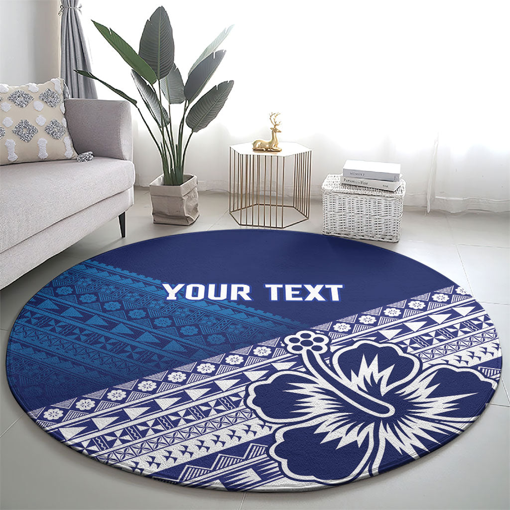 Custom Rugby Fiji Round Carpet Blue Traditional Masi Inspired LT9 - Polynesian Pride