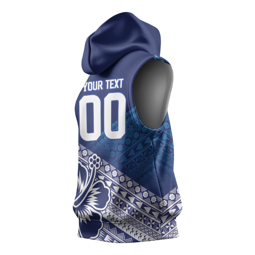 Custom Rugby Fiji Sleeveless Hoodie Blue Traditional Masi Inspired LT9 - Polynesian Pride
