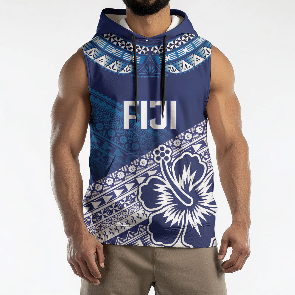 Custom Rugby Fiji Sleeveless Hoodie Blue Traditional Masi Inspired LT9 - Polynesian Pride