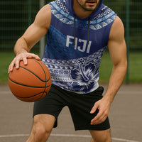 Custom Rugby Fiji Sleeveless Hoodie Blue Traditional Masi Inspired LT9 - Polynesian Pride