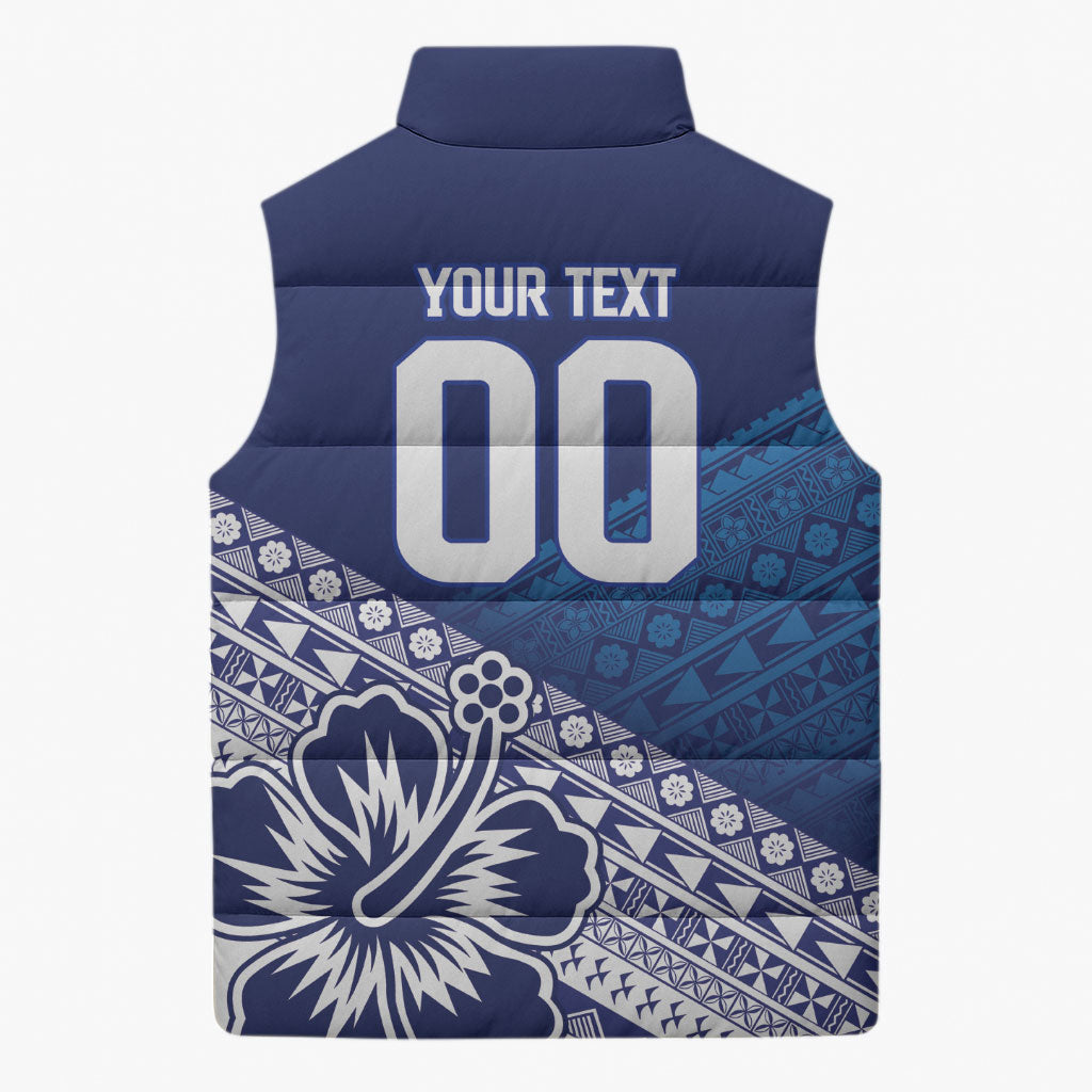 Custom Rugby Fiji Sleeveless Puffer Jacket Blue Traditional Masi Inspired LT9 - Polynesian Pride