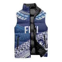 Custom Rugby Fiji Sleeveless Puffer Jacket Blue Traditional Masi Inspired LT9 - Polynesian Pride