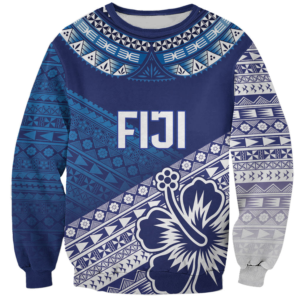 Custom Rugby Fiji Sweatshirt Blue Traditional Masi Inspired LT9 Unisex Blue - Polynesian Pride