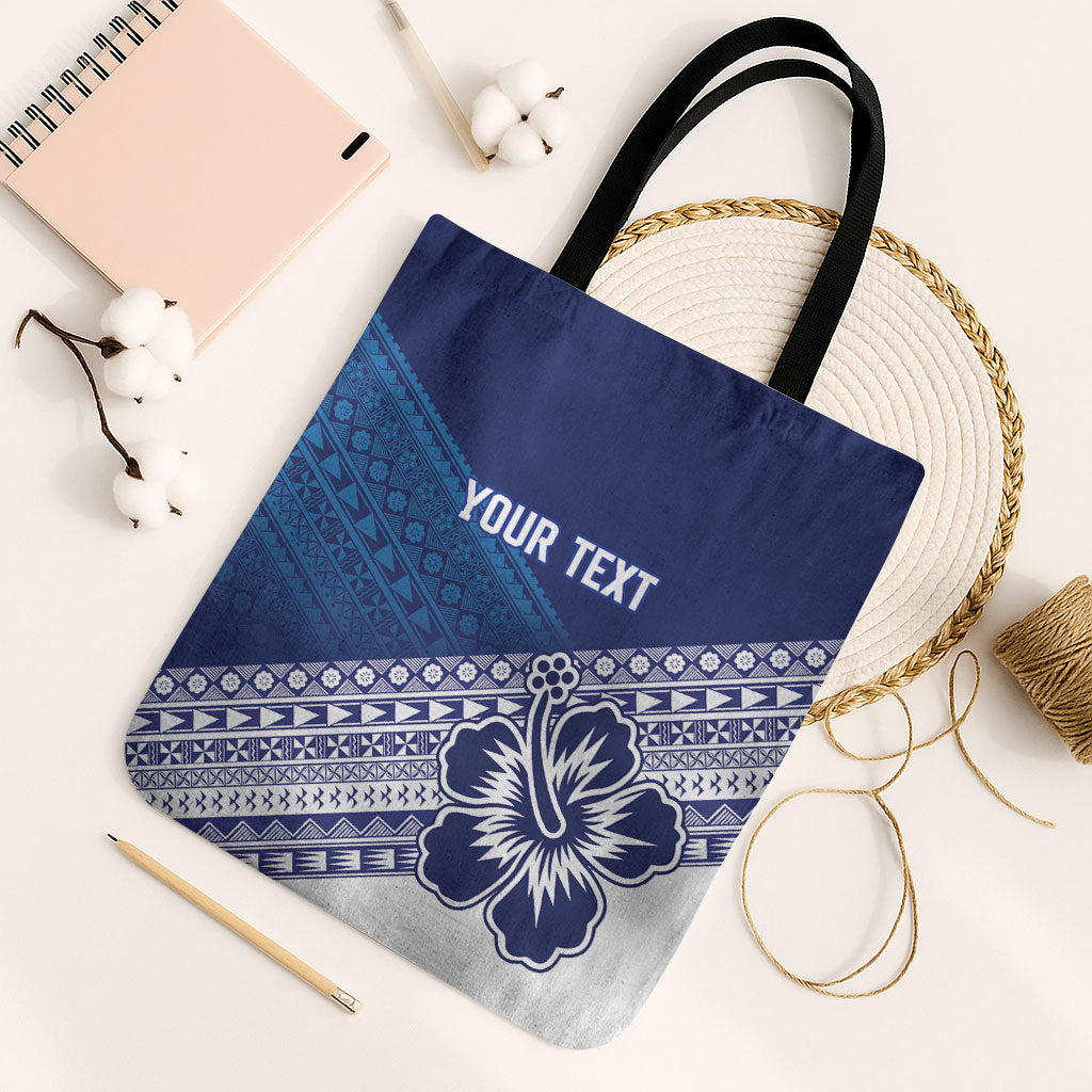 Custom Rugby Fiji Tote Bag Blue Traditional Masi Inspired LT9 Black Strap One Size Blue - Polynesian Pride