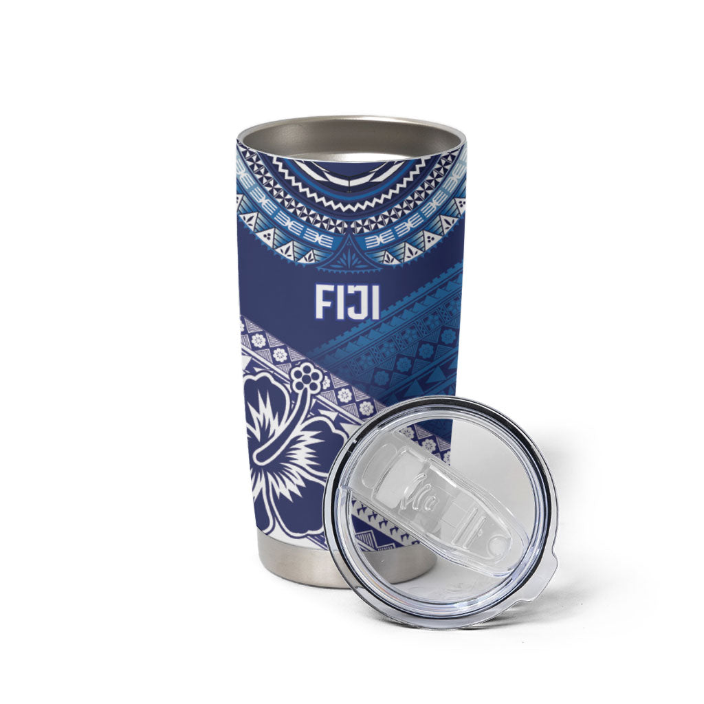 Custom Rugby Fiji Tumbler Cup Blue Traditional Masi Inspired LT9 - Polynesian Pride