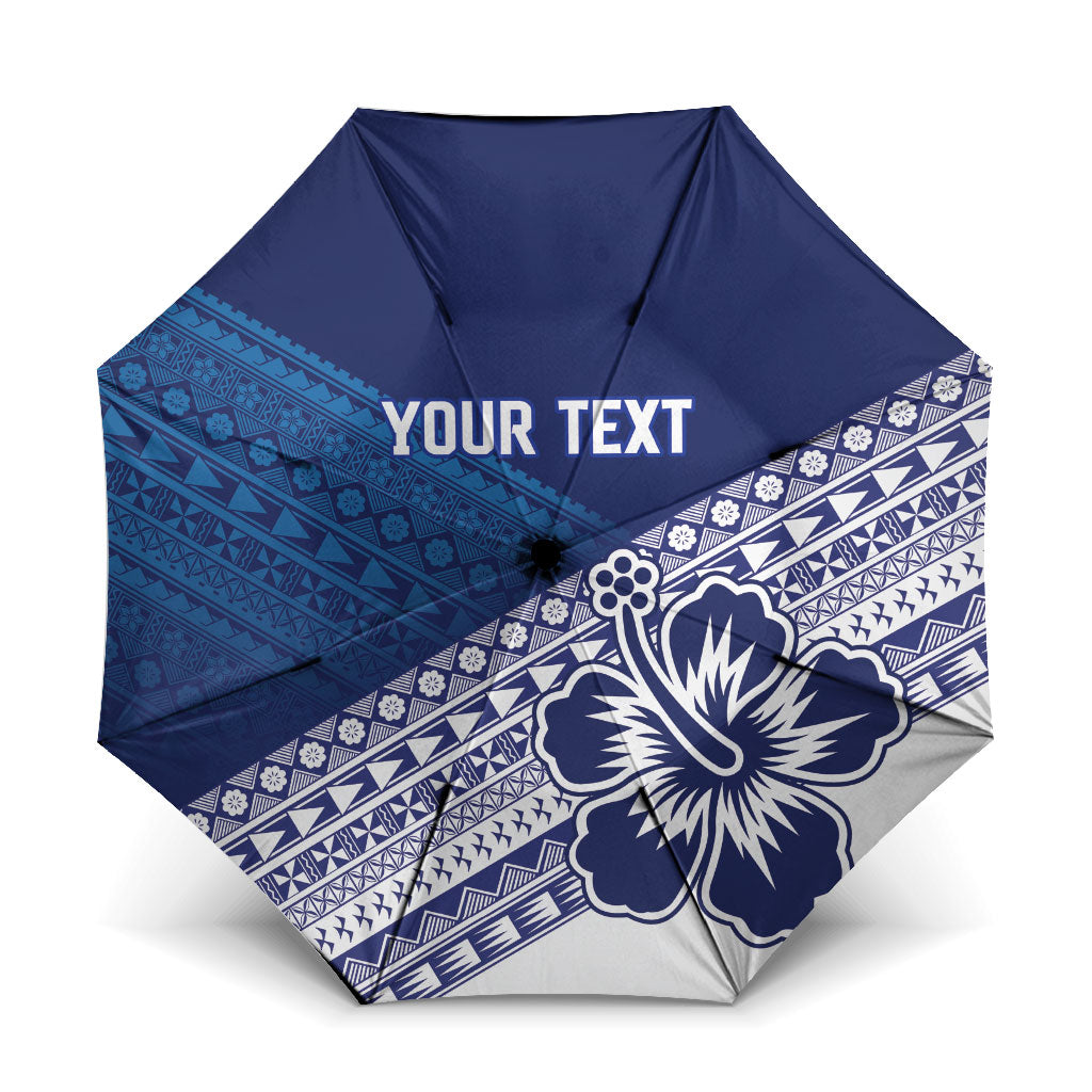 Custom Rugby Fiji Umbrella Blue Traditional Masi Inspired LT9 One Size Folded 11.42 inch Opened Diameter 37.4 inch Blue - Polynesian Pride
