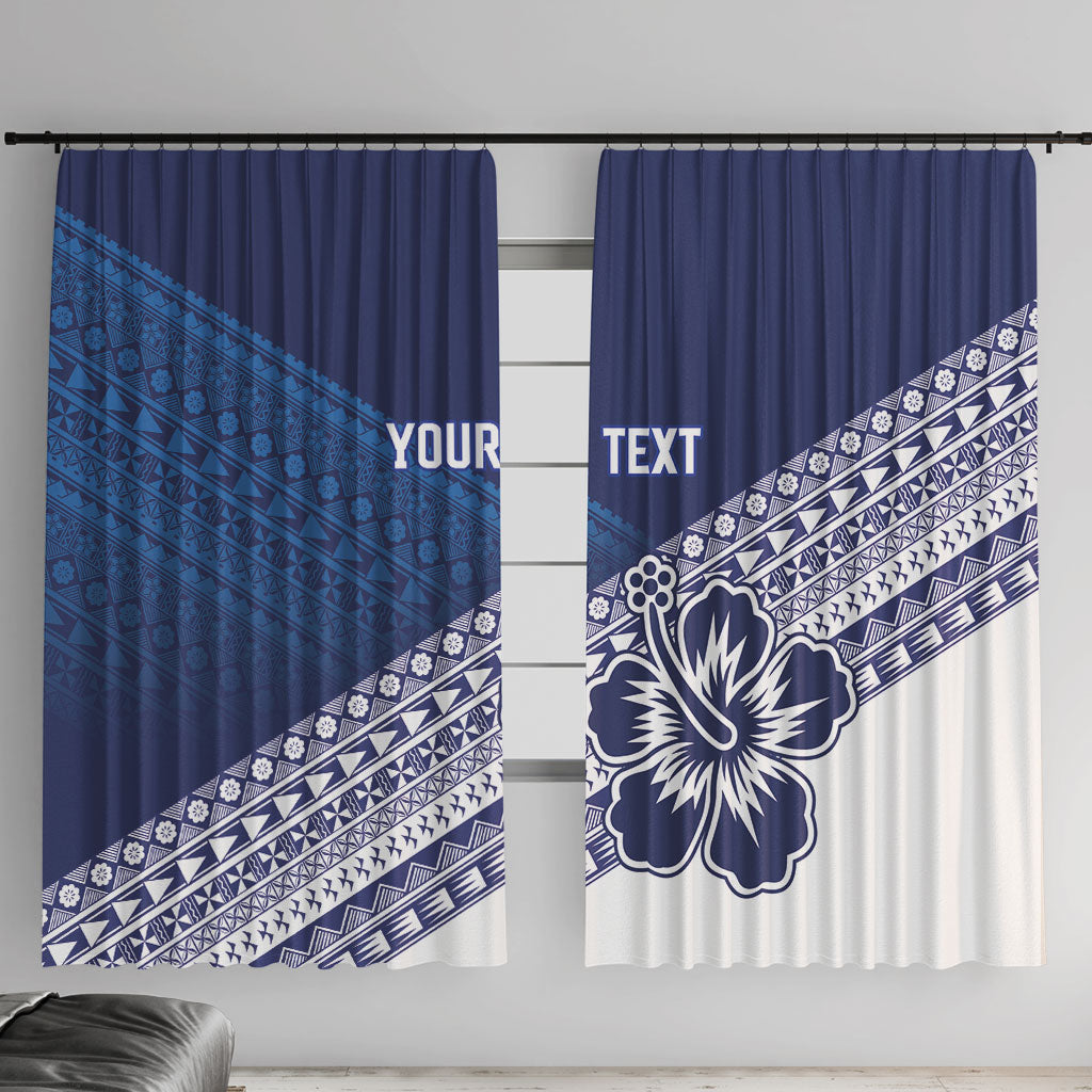 Custom Rugby Fiji Window Curtain Blue Traditional Masi Inspired LT9 With Hooks Blue - Polynesian Pride