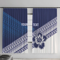 Custom Rugby Fiji Window Curtain Blue Traditional Masi Inspired LT9 With Hooks Blue - Polynesian Pride