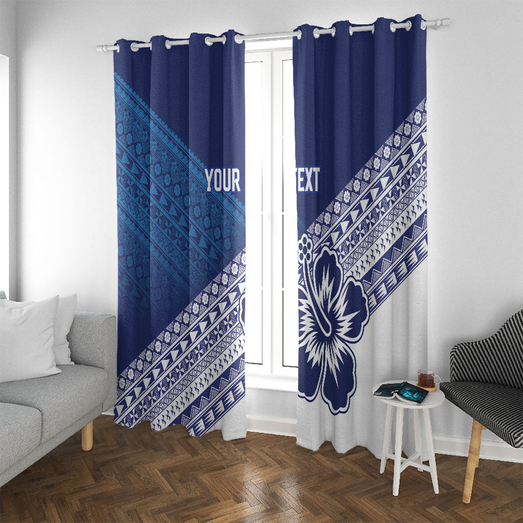 Custom Rugby Fiji Window Curtain Blue Traditional Masi Inspired LT9 With Grommets Blue - Polynesian Pride
