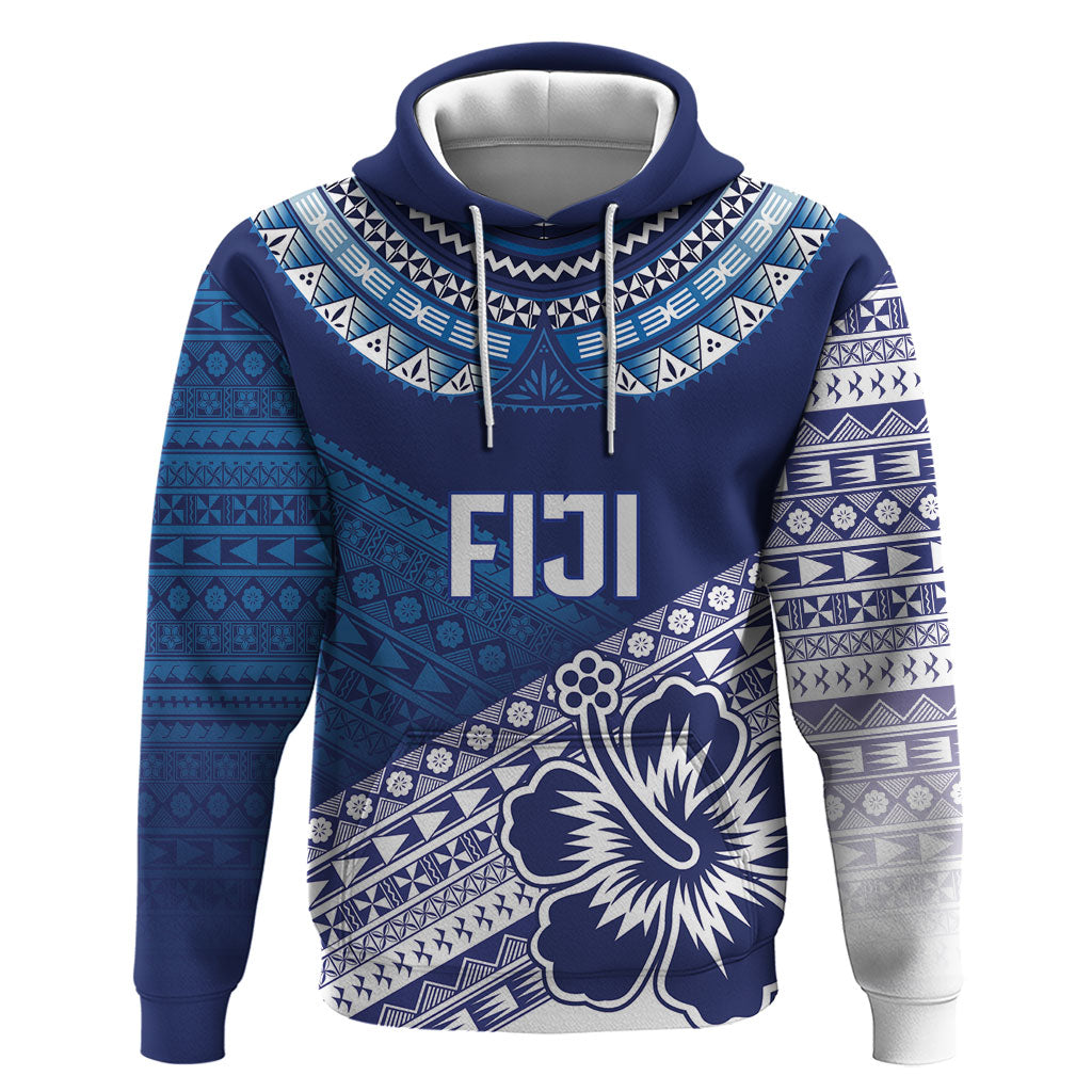 Custom Rugby Fiji Zip Hoodie Blue Traditional Masi Inspired LT9 Pullover Hoodie Blue - Polynesian Pride