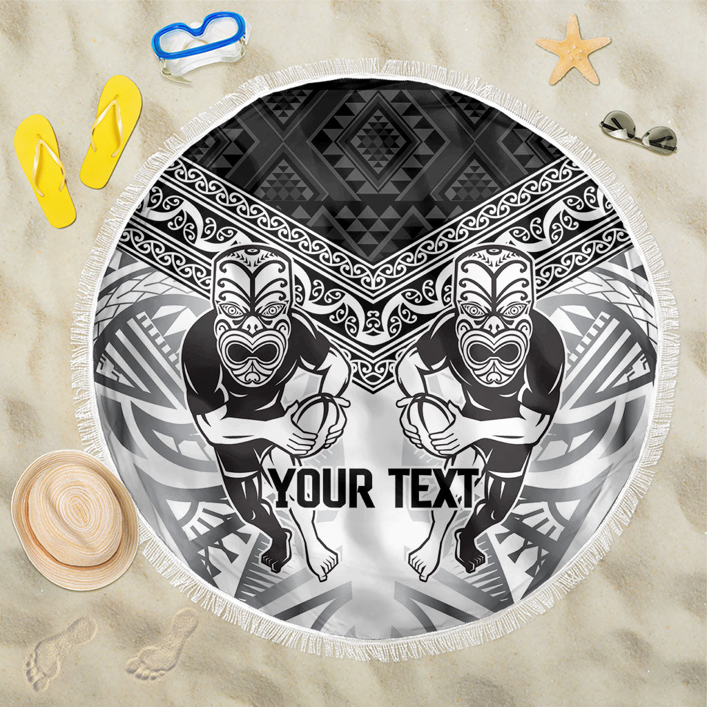 Custom Rugby New Zealand Black Fern Beach Blanket Niho Taniwha Inspired LT9 One Size 150cm White - Polynesian Pride