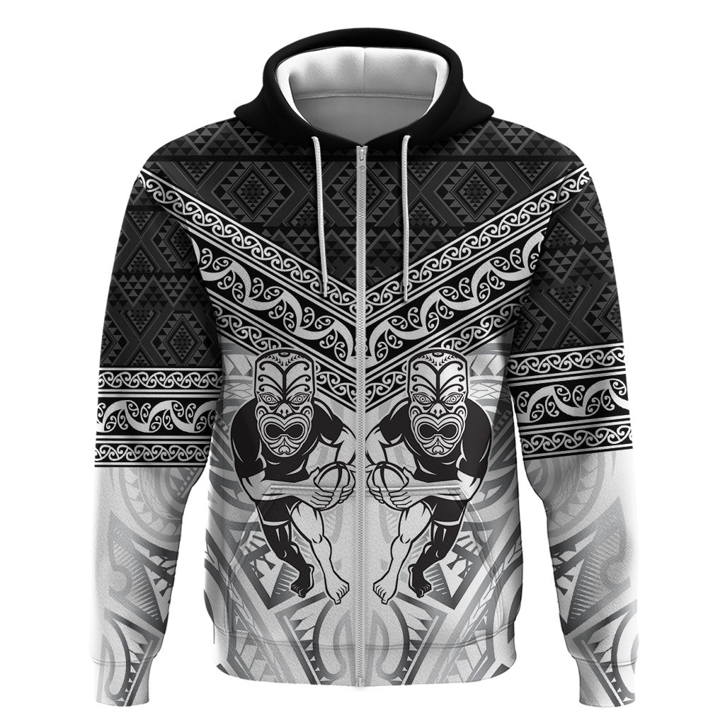 Custom Rugby New Zealand Black Fern Hoodie Niho Taniwha Inspired LT9 Zip Hoodie White - Polynesian Pride