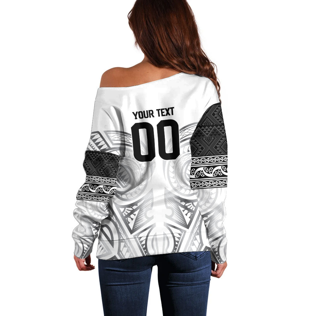 Custom Rugby New Zealand Black Fern Off Shoulder Sweater Niho Taniwha Inspired LT9 - Polynesian Pride