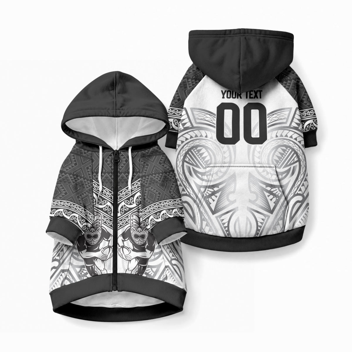 Custom Rugby New Zealand Black Fern Pet Hoodie Niho Taniwha Inspired LT9 Zip-up White - Polynesian Pride