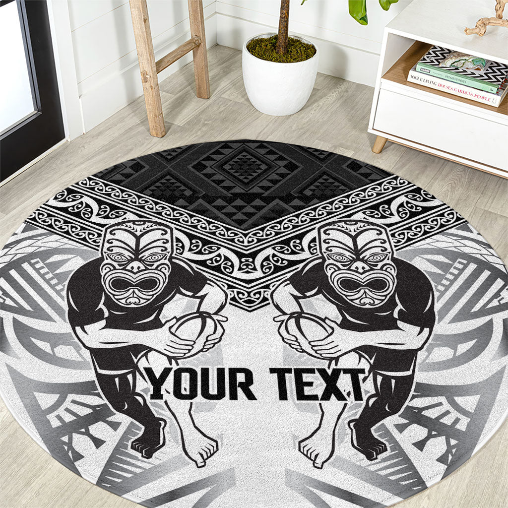 Custom Rugby New Zealand Black Fern Round Carpet Niho Taniwha Inspired LT9 White - Polynesian Pride