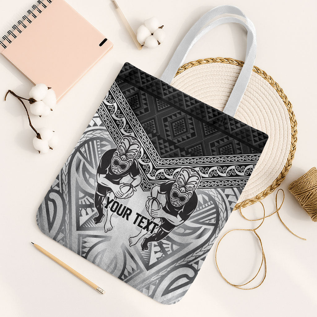 Custom Rugby New Zealand Black Fern Tote Bag Niho Taniwha Inspired LT9 White Strap One Size White - Polynesian Pride