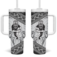 Custom Rugby New Zealand Black Fern Tumbler With Handle Niho Taniwha Inspired LT9 One Size: 40 oz White - Polynesian Pride