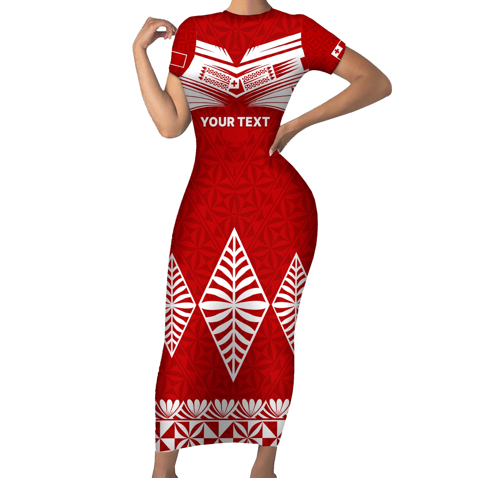 Custom Tonga Rugby Short Sleeve Bodycon Dress Proud Tongan Ngatu Kupesi World Cup 2023 No1 LT9 Long Dress White - Polynesian Pride