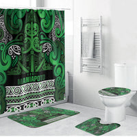 Aotearoa Iwi Ngati Maniapoto Bathroom Set Maori Wharenui House Tribal Pattern LT9 Bathroom Set (4 pcs) Dark green - Polynesian Pride