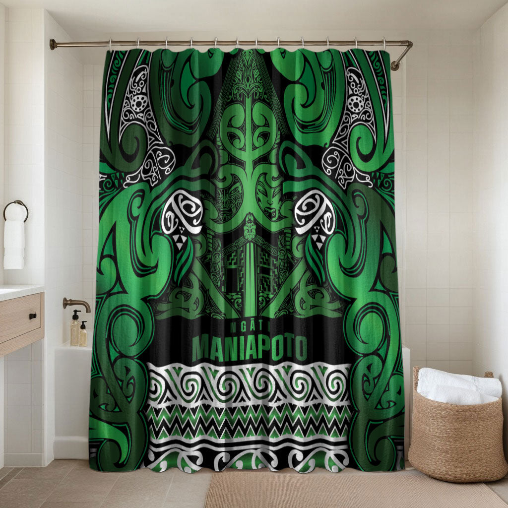 Aotearoa Iwi Ngati Maniapoto Bathroom Set Maori Wharenui House Tribal Pattern LT9 Shower Curtain Only Dark green - Polynesian Pride