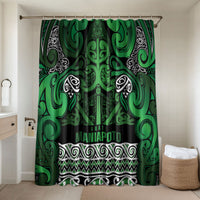 Aotearoa Iwi Ngati Maniapoto Bathroom Set Maori Wharenui House Tribal Pattern LT9 Shower Curtain Only Dark green - Polynesian Pride