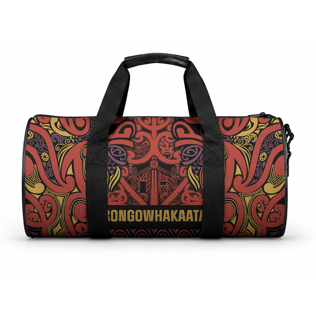 Aotearoa Iwi Rongowhakaata Duffle Bag Maori Wharenui House Tribal Pattern LT9 One size Brick Red - Polynesian Pride