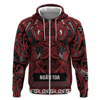 Aotearoa Iwi Ngati Toa Hoodie Maori Wharenui House Tribal Pattern LT9 Zip Hoodie Dark Red - Polynesian Pride
