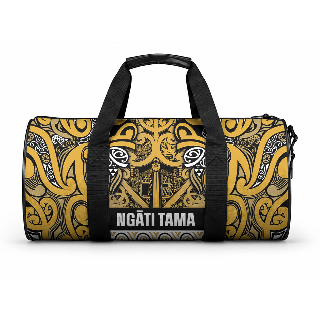 Aotearoa Iwi Ngāti Tama ki Te Waipounamu Trust Duffle Bag Maori Wharenui House Tribal Pattern LT9 One size Gold - Polynesian Pride