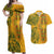 Africa Dashiki Couples Matching Off Shoulder Maxi Dress and Hawaiian Shirt African Tribal Art Mixed Polynesian Tattoo Gold Color Unique LT9 Gold - Polynesian Pride