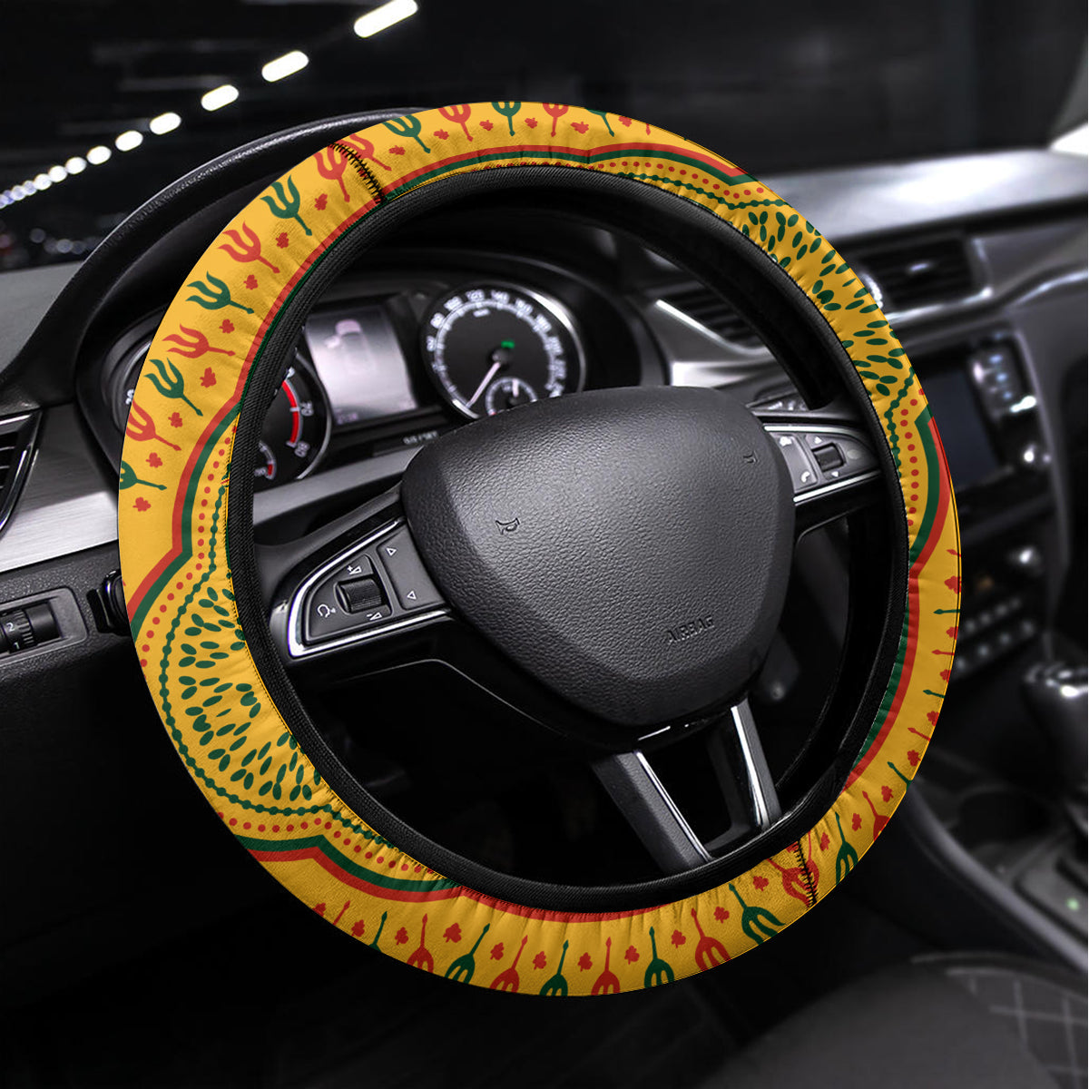 Africa Dashiki Steering Wheel Cover African Tribal Art Mixed Polynesian Tattoo Gold Color Unique