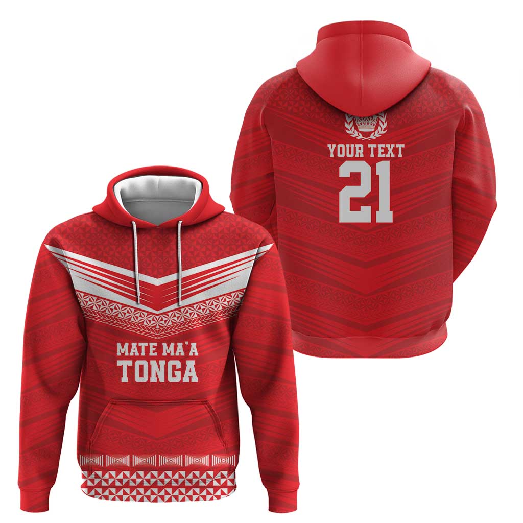 Custom Mate Ma'a Tonga Heritage Hoodie Pacific Tribal Rugby Red Edition LT9 - Polynesian Pride