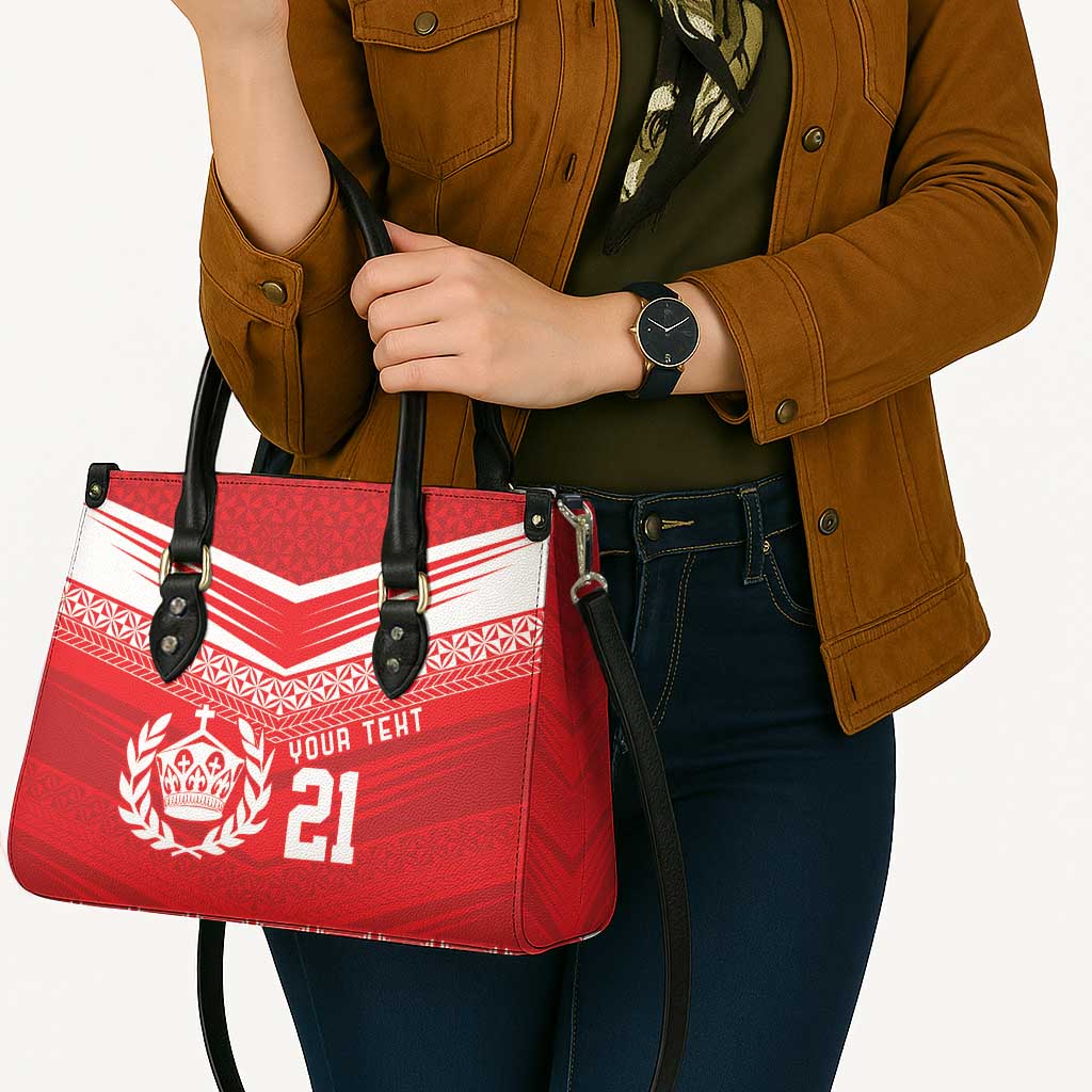 Custom Mate Ma'a Tonga Heritage Leather Bag Pacific Tribal Rugby Red Edition LT9 - Polynesian Pride