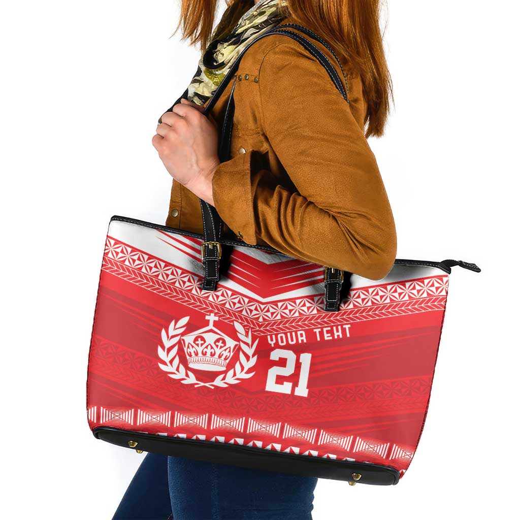 Custom Mate Ma'a Tonga Heritage Leather Tote Bag Pacific Tribal Rugby Red Edition LT9 Red - Polynesian Pride