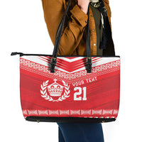 Custom Mate Ma'a Tonga Heritage Leather Tote Bag Pacific Tribal Rugby Red Edition LT9 - Polynesian Pride
