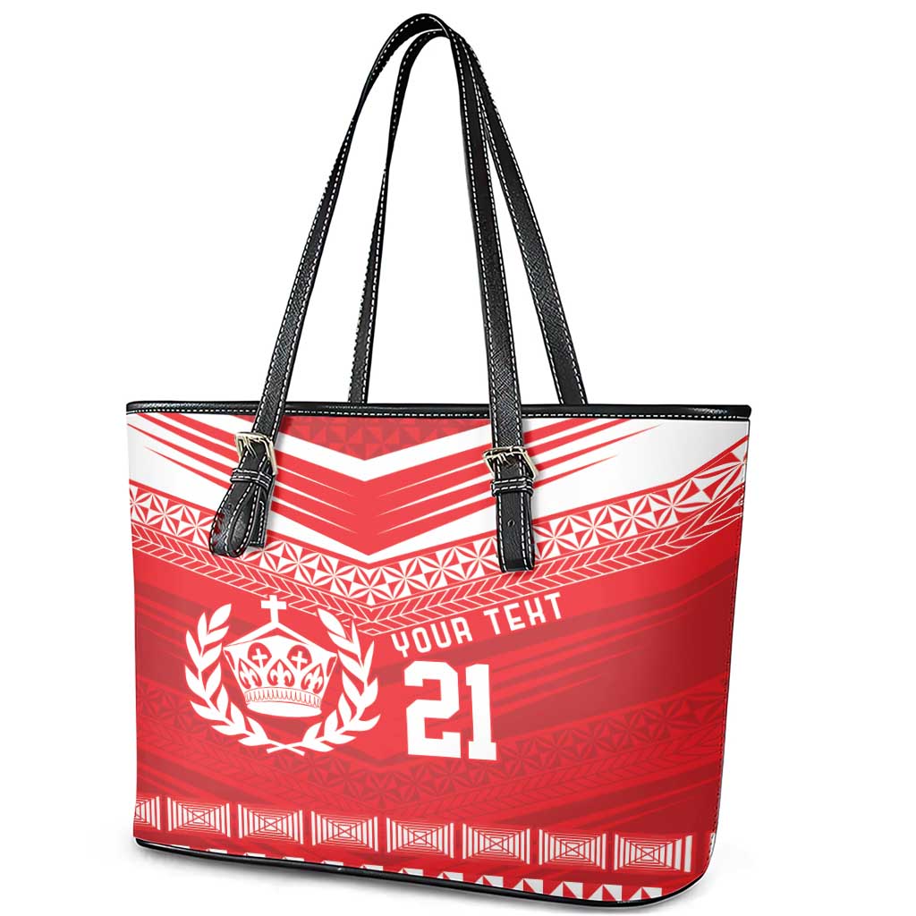 Custom Mate Ma'a Tonga Heritage Leather Tote Bag Pacific Tribal Rugby Red Edition LT9 - Polynesian Pride