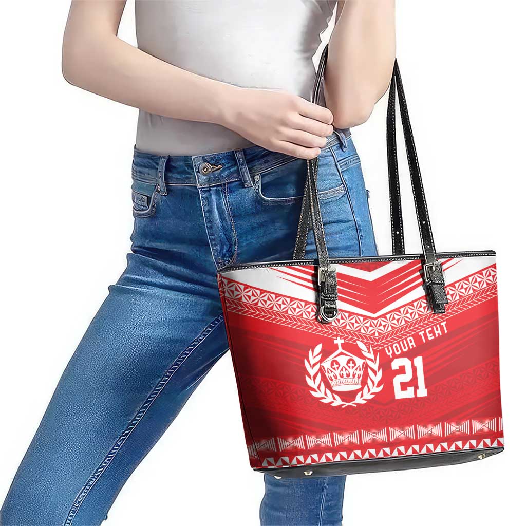 Custom Mate Ma'a Tonga Heritage Leather Tote Bag Pacific Tribal Rugby Red Edition LT9 - Polynesian Pride