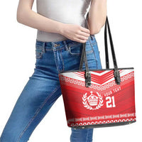 Custom Mate Ma'a Tonga Heritage Leather Tote Bag Pacific Tribal Rugby Red Edition LT9 - Polynesian Pride