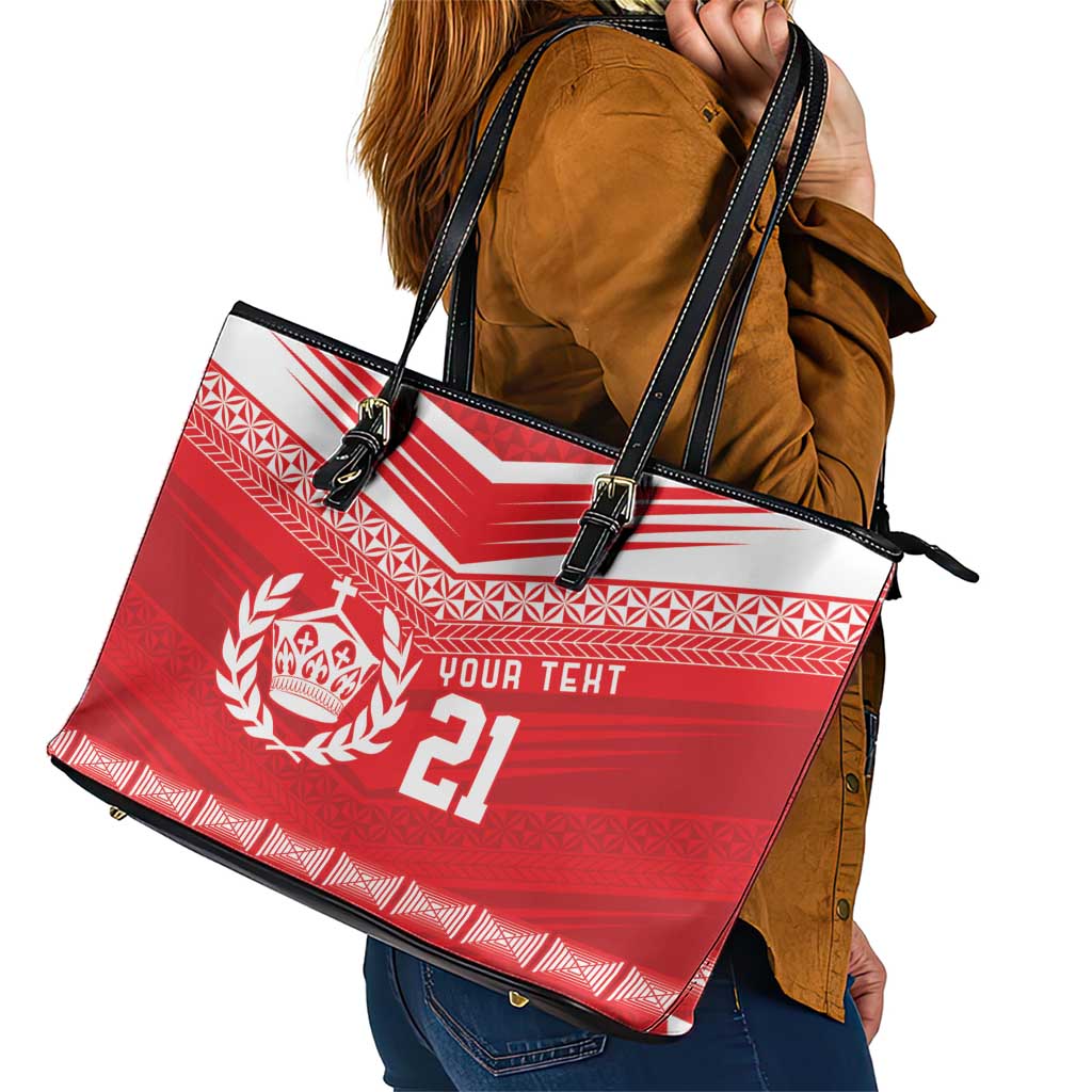 Custom Mate Ma'a Tonga Heritage Leather Tote Bag Pacific Tribal Rugby Red Edition LT9 - Polynesian Pride