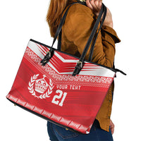 Custom Mate Ma'a Tonga Heritage Leather Tote Bag Pacific Tribal Rugby Red Edition LT9 - Polynesian Pride