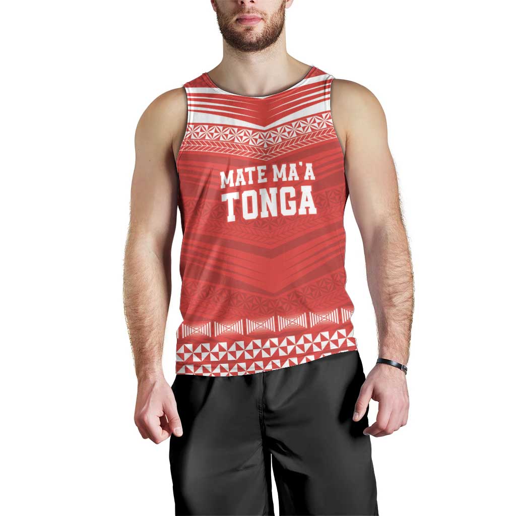 Custom Mate Ma'a Tonga Heritage Men Tank Top Pacific Tribal Rugby Red Edition LT9 - Polynesian Pride