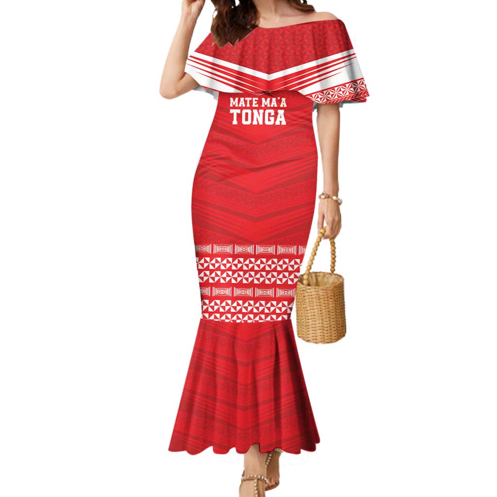 Custom Mate Ma'a Tonga Heritage Mermaid Dress Pacific Tribal Rugby Red Edition LT9 Women Red - Polynesian Pride