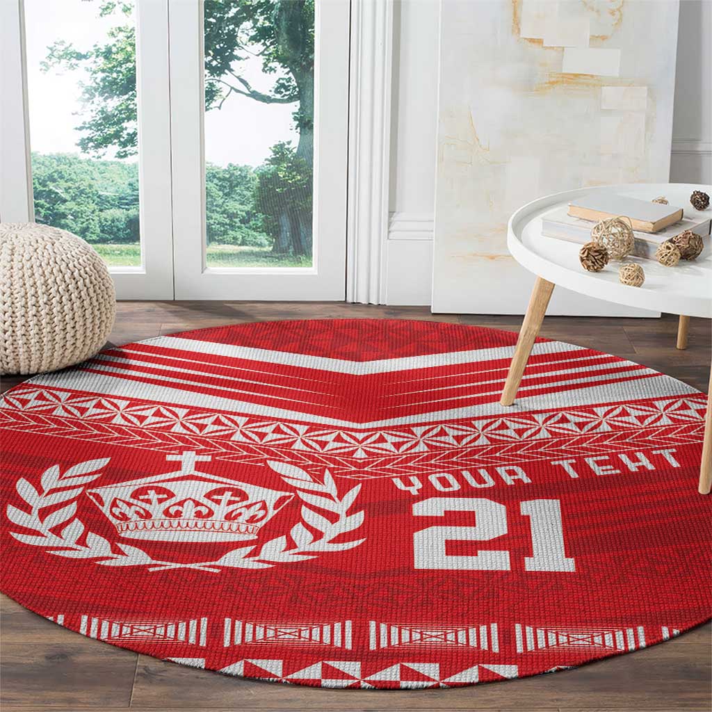 Custom Mate Ma'a Tonga Heritage Round Carpet Pacific Tribal Rugby Red Edition LT9 - Polynesian Pride