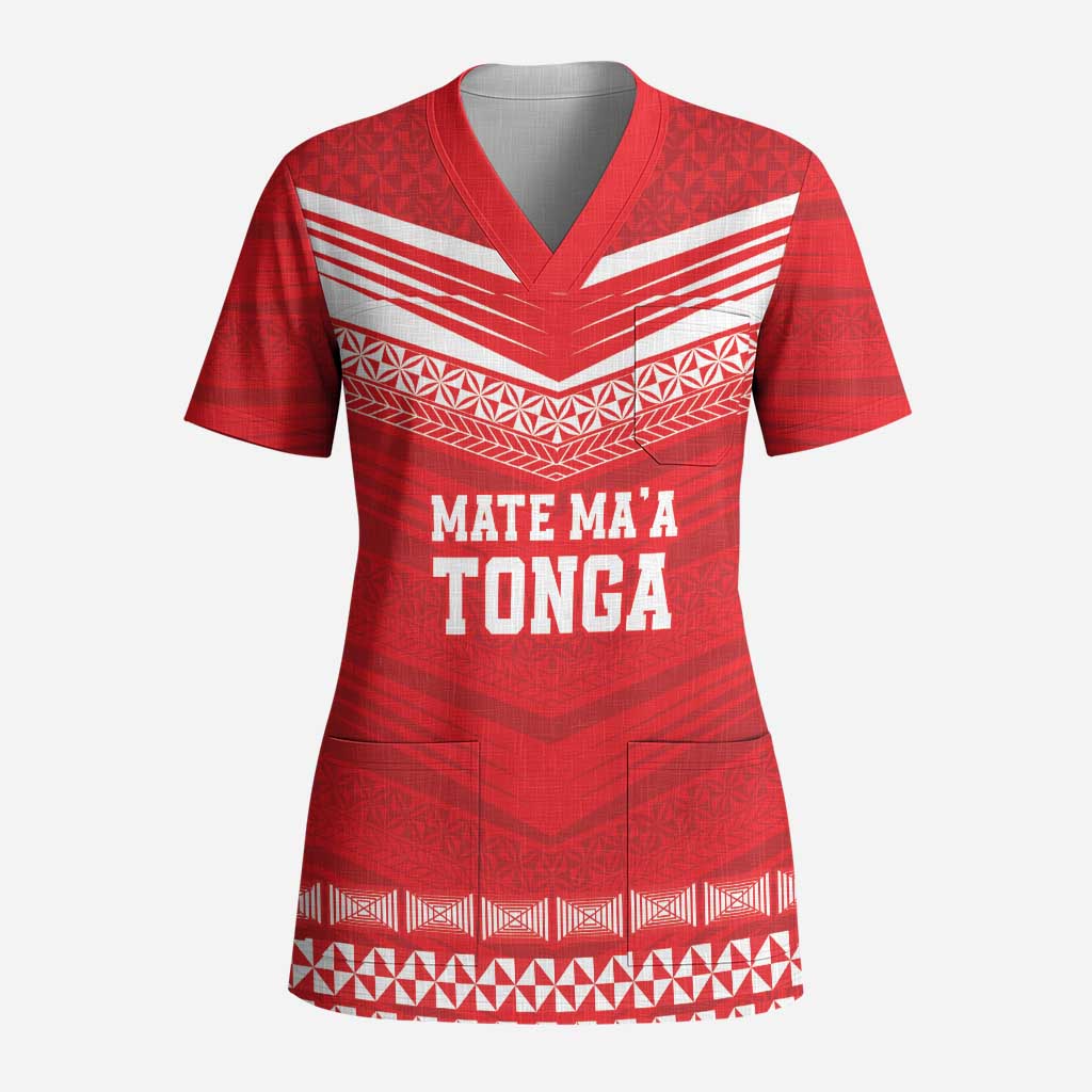Custom Mate Ma'a Tonga Heritage Scrub Top Pacific Tribal Rugby Red Edition LT9 Adult Red - Polynesian Pride