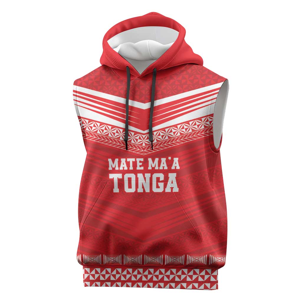 Custom Mate Ma'a Tonga Heritage Sleeveless Hoodie Pacific Tribal Rugby Red Edition LT9 Red - Polynesian Pride