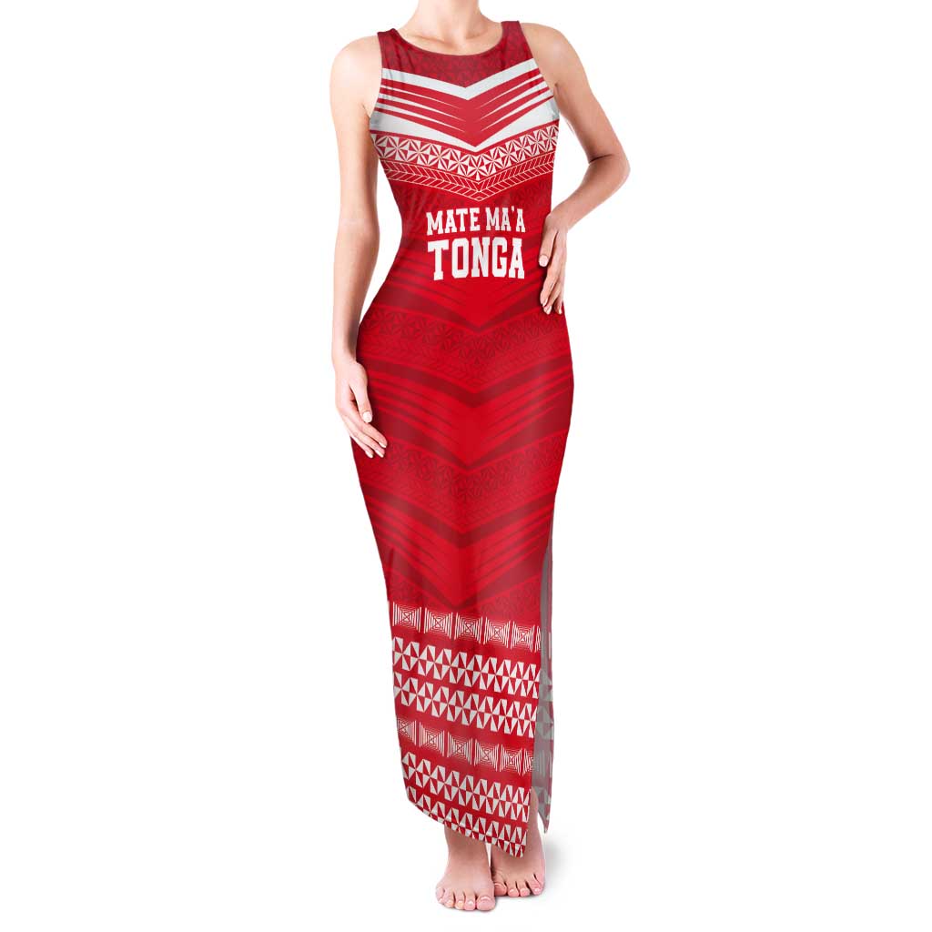 Custom Mate Ma'a Tonga Heritage Tank Maxi Dress Pacific Tribal Rugby Red Edition LT9 Women Red - Polynesian Pride