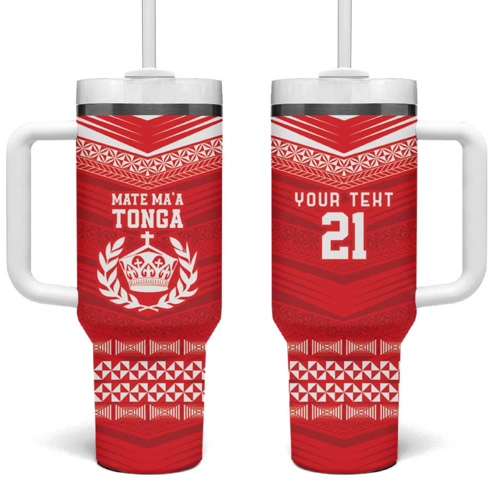Custom Mate Ma'a Tonga Heritage Tumbler With Handle Pacific Tribal Rugby Red Edition LT9 One Size: 40 oz Red - Polynesian Pride